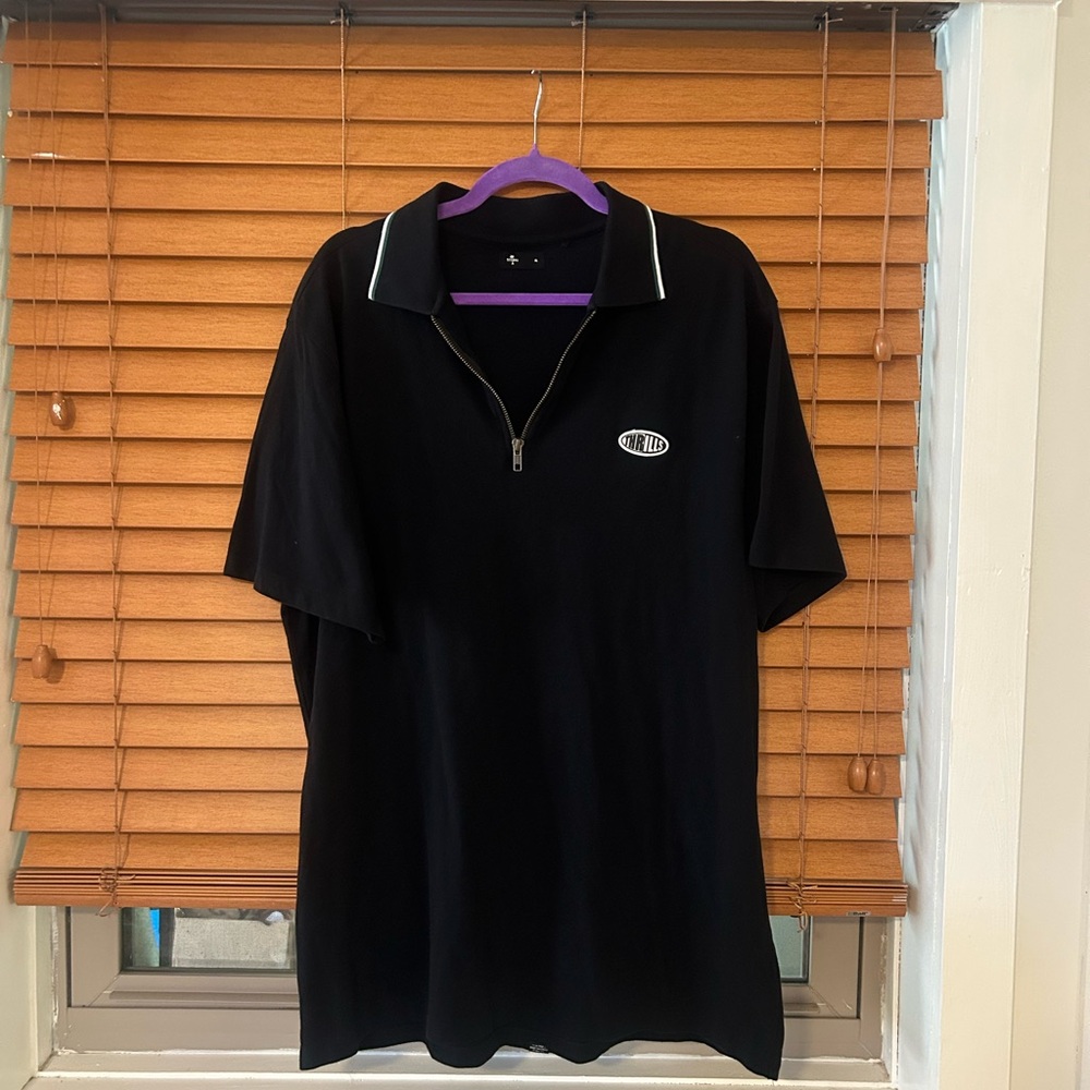 Thrills - Black Half‑Zip Polo with White Contrast Trim